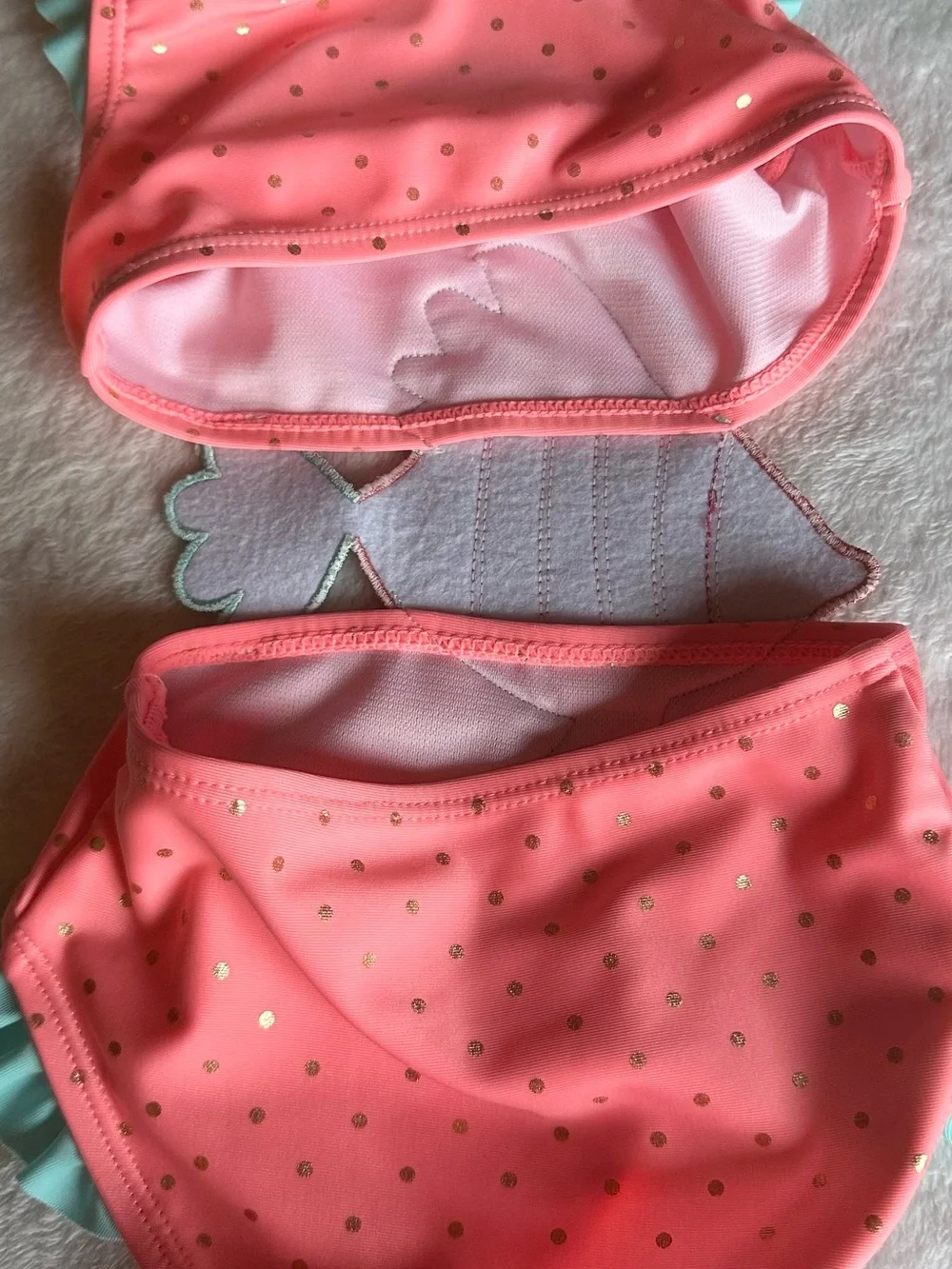 Girls' Coral Pink Fish Applique One-Piece Swimsuit with Aqua Ruffles